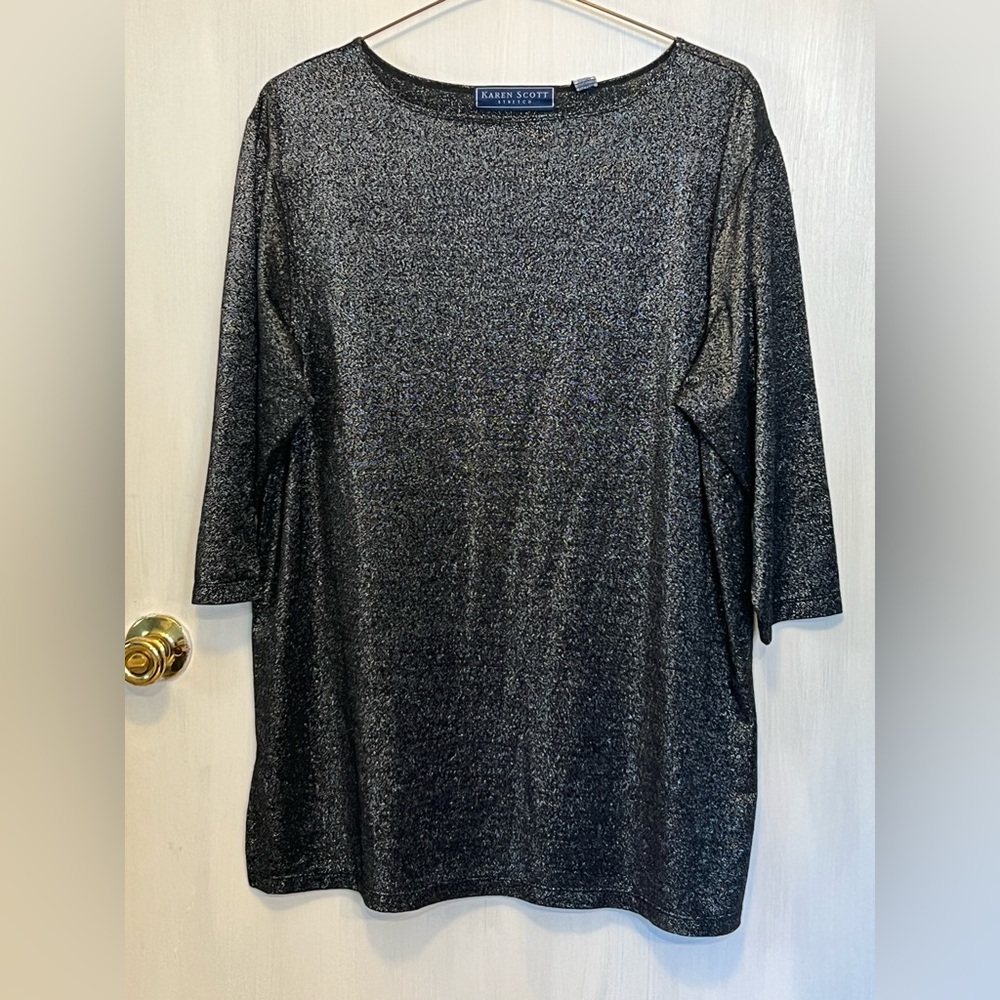 Super Shimmery Black Karen Scott XL Stretch Top - Picture 2 of 12